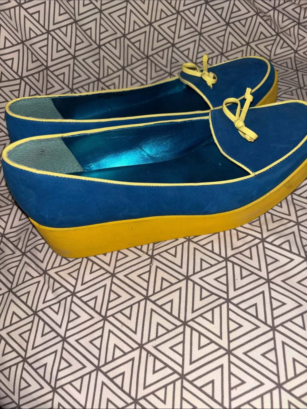 Bernardo Blue Platform Loafers with Yellow Trim